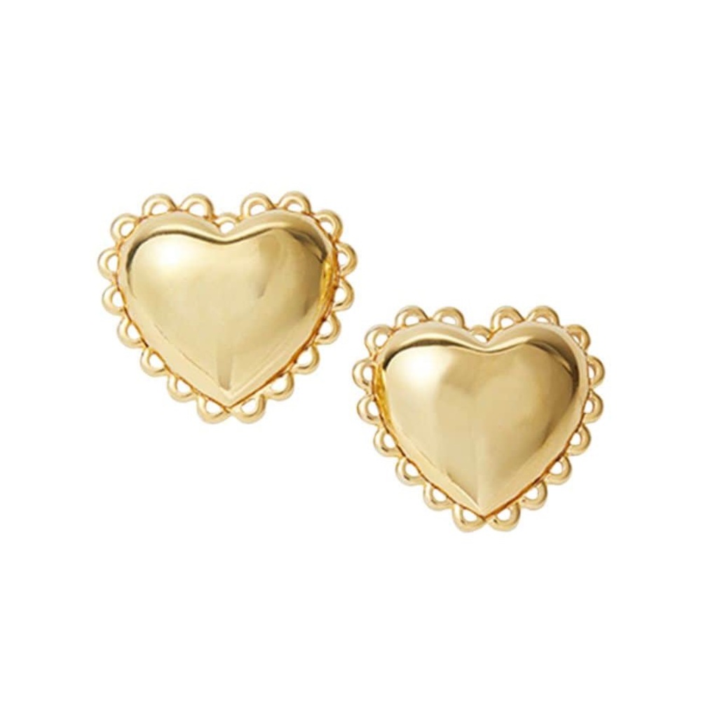 Lele Sadoughi Gold Lace Heart Button Earrings NWT Clip On 14K Gold Plated
